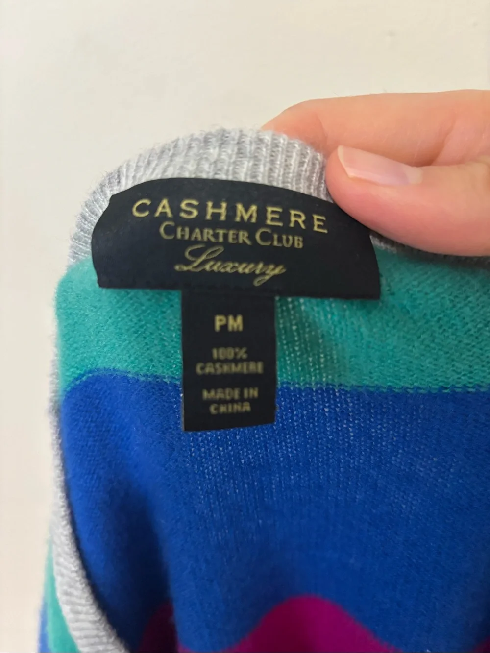 Charter Club Luxury 100% Cashmere Rainbow Striped Sweater